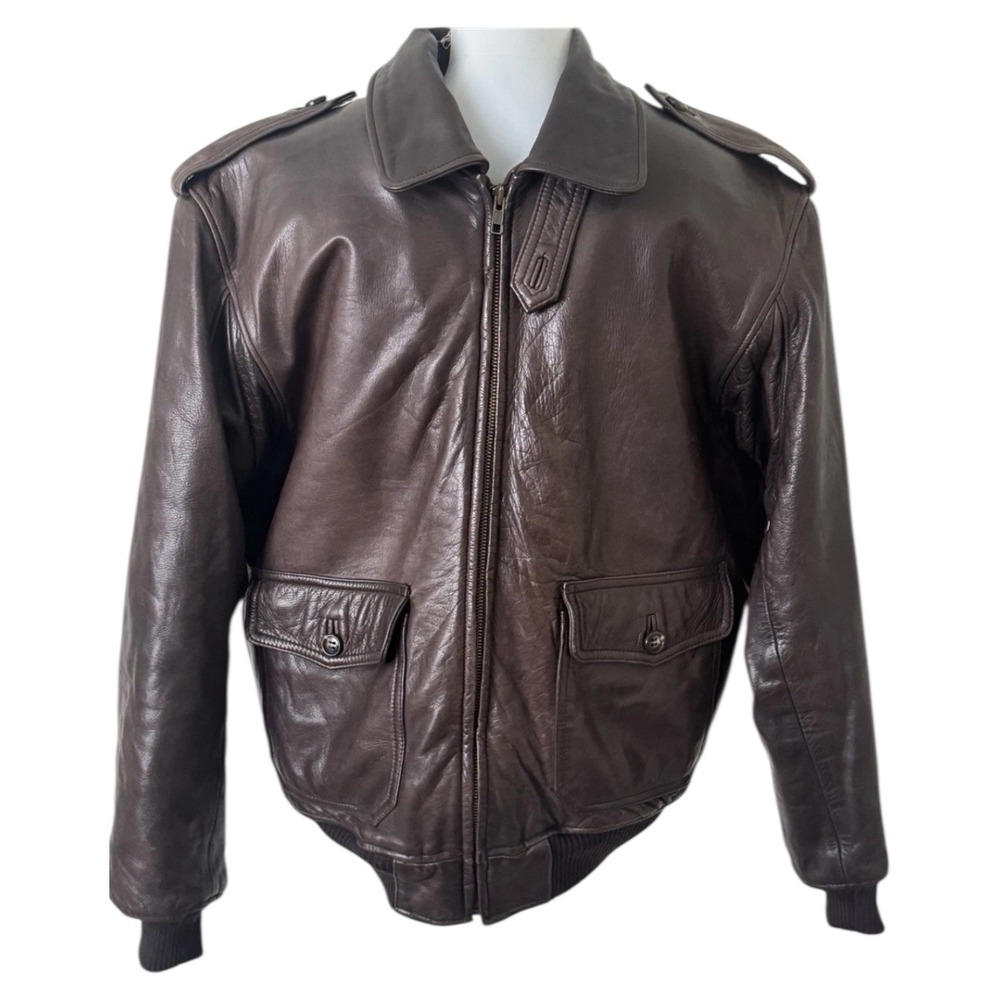 VTG Leather Flight Jacket Shearling Lined Zip Mens Size 40/Medium Brown